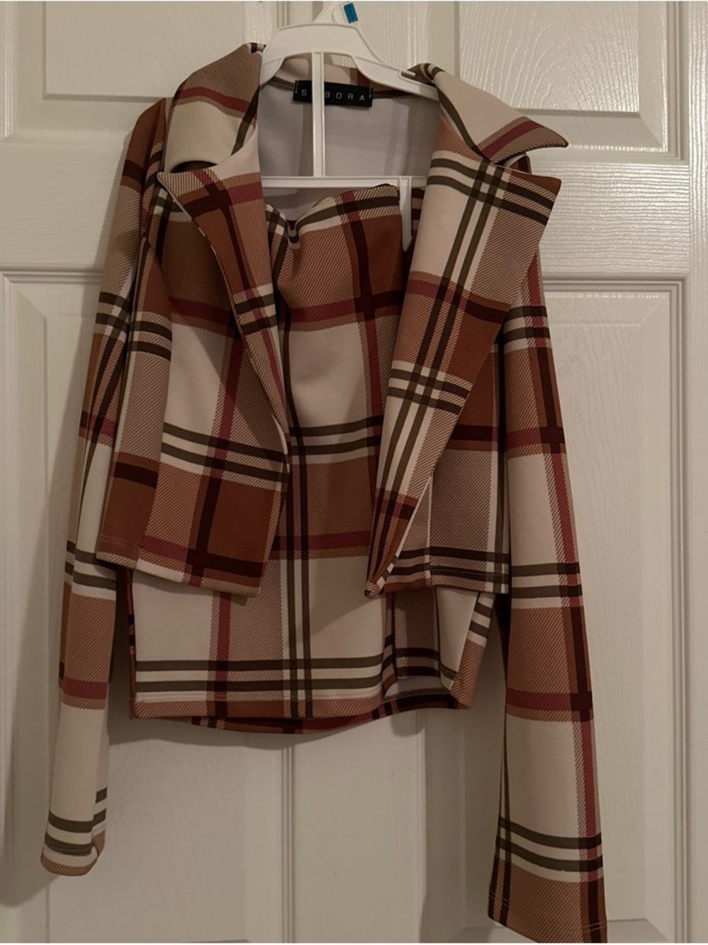 Princess Polly Brown Plaid Cropped Blazer